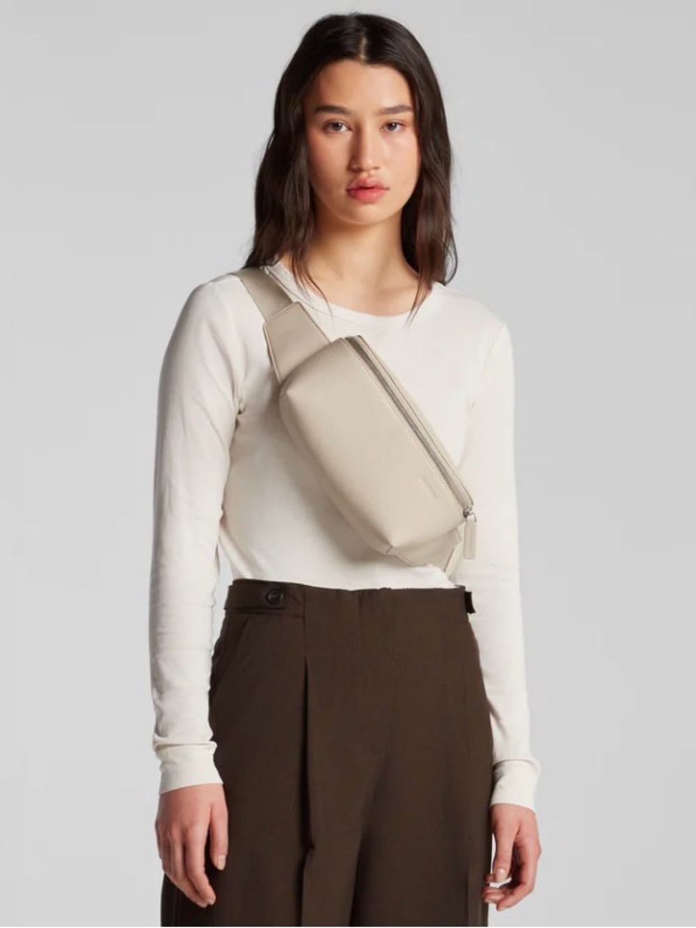 Monos Metro Belt Bag Ivory Vegan Leather Fanny Pack Sling Crossbody